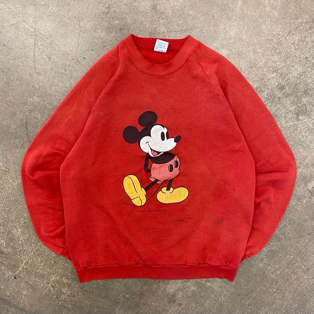 Vintage Disney Mickey Mouse Jerzees 90s Raglan Red Sweatshirt Crewneck Size XL